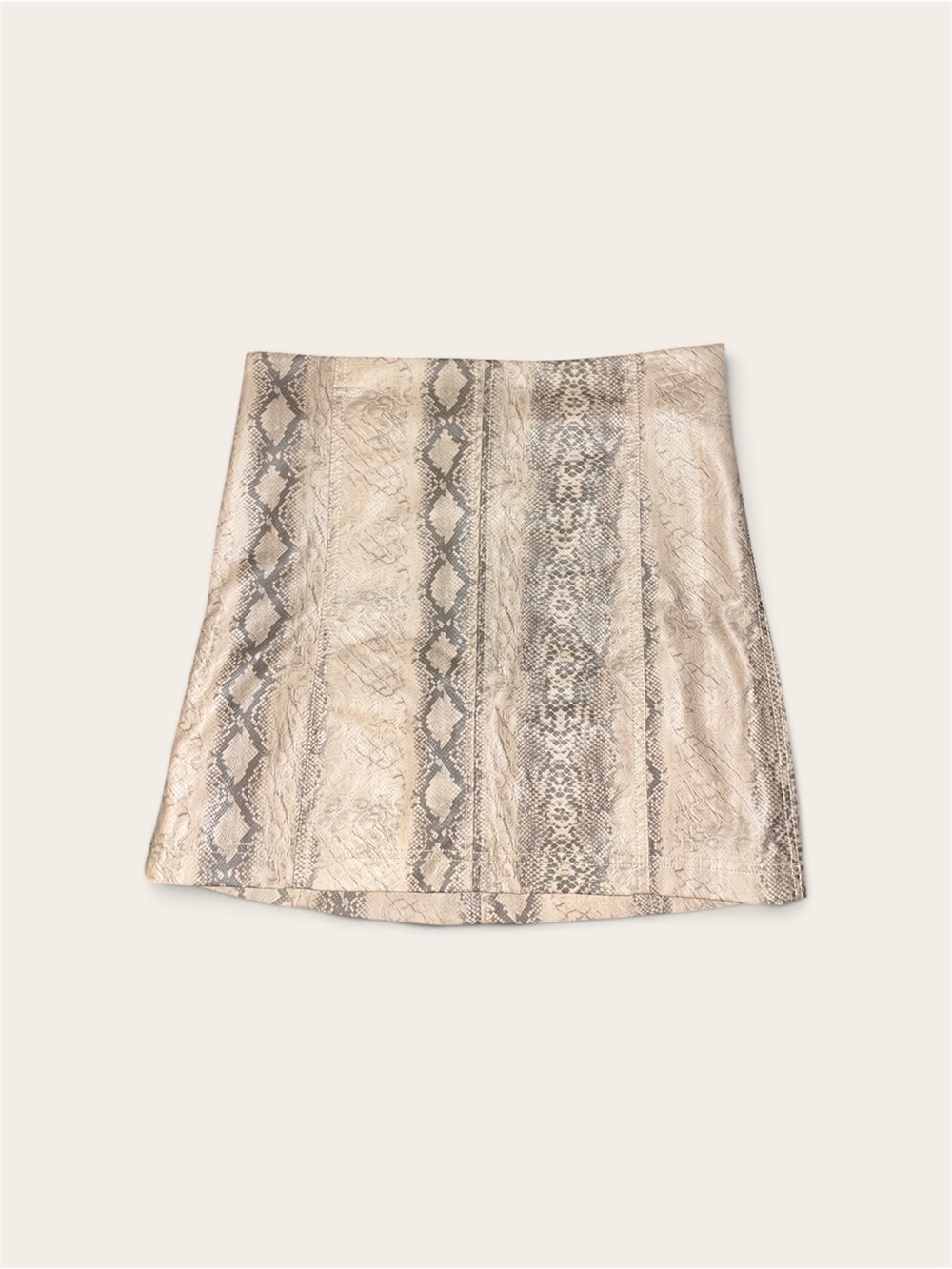 Snake-Print Mini Skirt in Beige